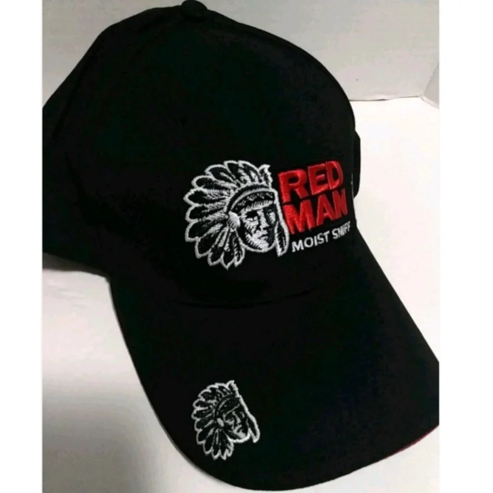 Red Man Moist Snuff Hat Black Embroidered Tobacco An American Experience One Siz